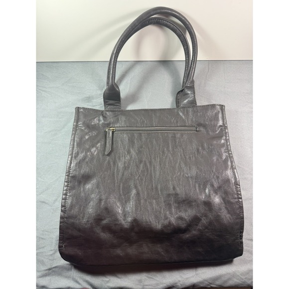 Vintage Studded Leather Tote Bag Zebra Haircalf Front Hardware Boho Chic Y2K - Picture 15 of 16